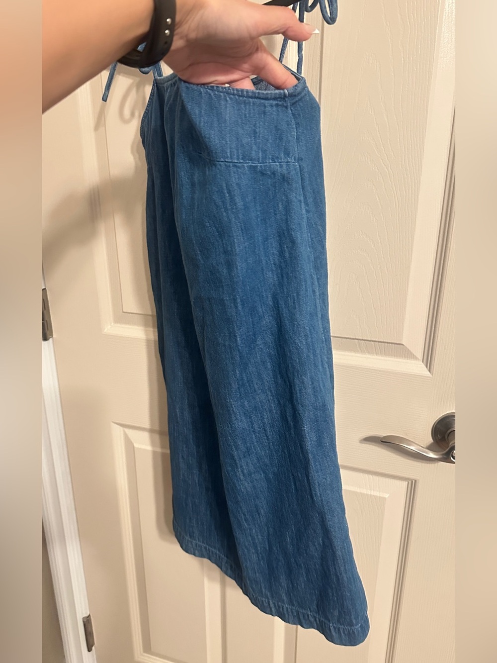Old Navy Blue Washed Resort Denim Tie-Shoulder Cotton Mini Dress, Sz S, NWOT - Picture 4 of 9